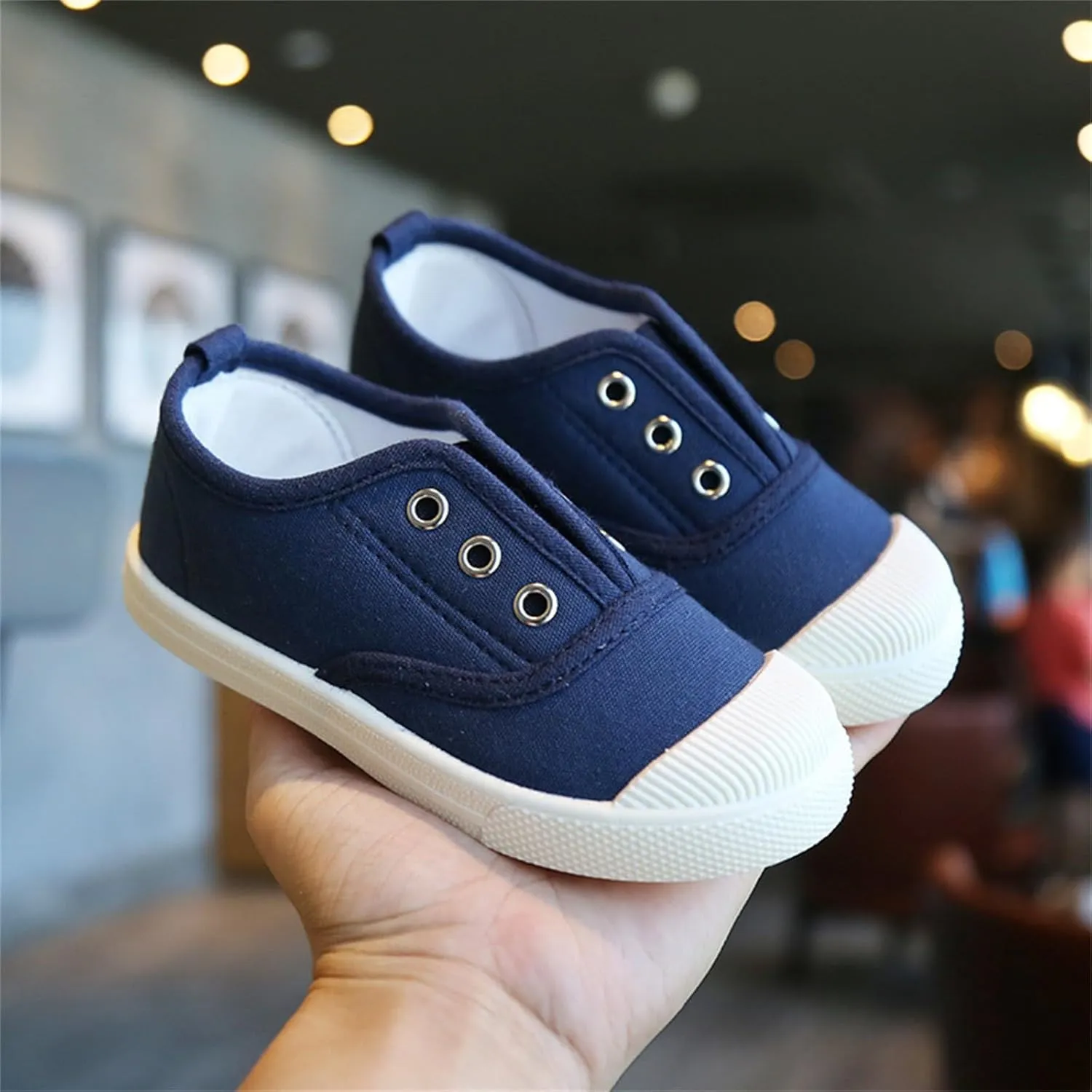 1 to 9 Years Girls Boys Slip On Canvas Sneaker, Kids Low Top Casual Fashion Shoes, Comfy Lace-Up Walking Shoes