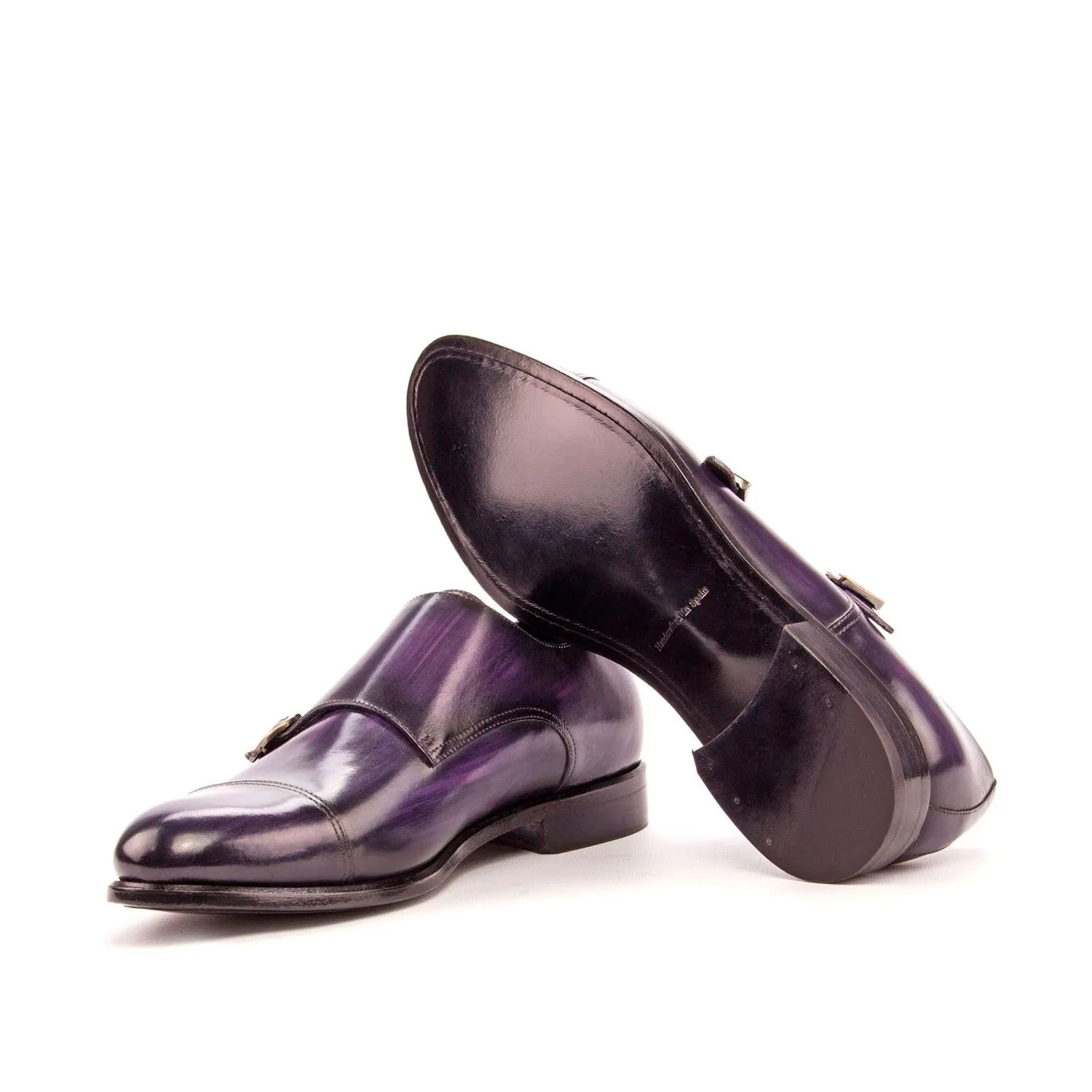 Ambrogio Bespoke Custom Men's Shoes Purple Patina Leather Monk-Straps Loafers (AMB1985)