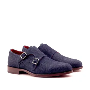 Ambrogio Bespoke Men's Handmade Custom Shoes Blue Jeans Sartorial Monk-Straps Loafers (AMB1367)