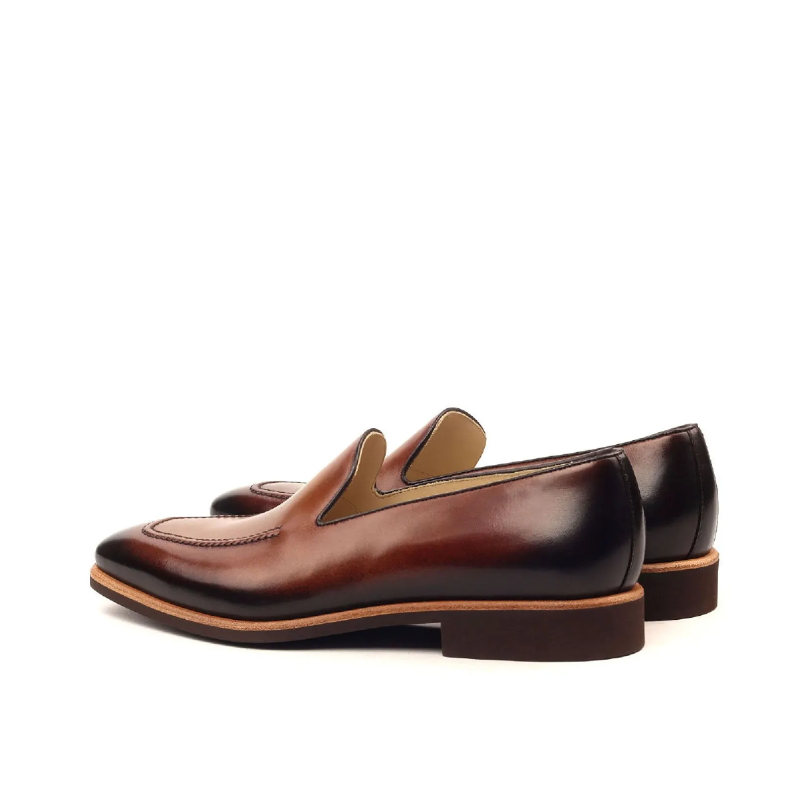 Ambrogio Men's Handmade Custom Made Shoes Brown Calf-Skin Leather Slip-On Loafers (AMB1068)