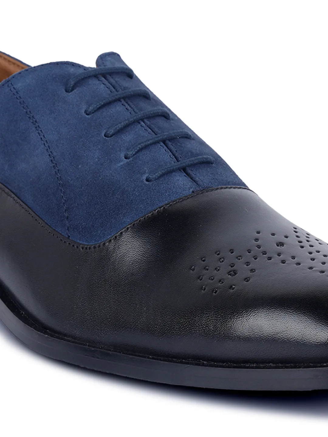 Blue and Black Handmade Italian Leather Formal Brogues Shoes