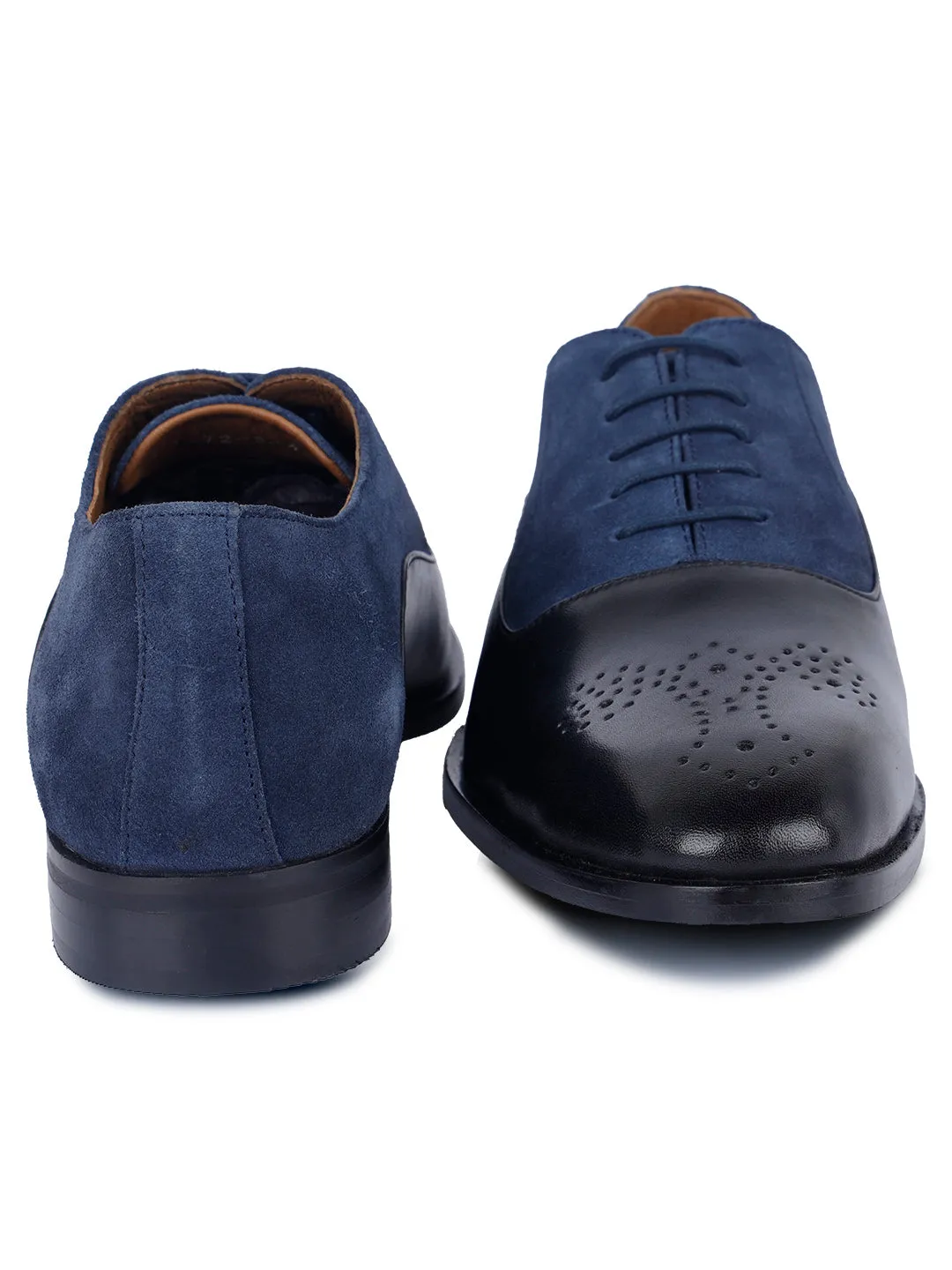 Blue and Black Handmade Italian Leather Formal Brogues Shoes