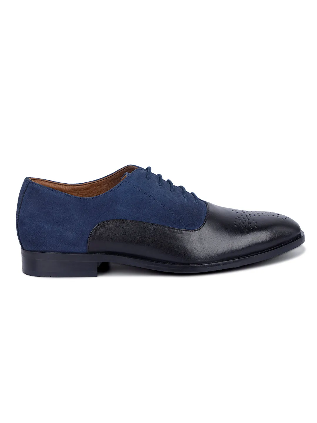 Blue and Black Handmade Italian Leather Formal Brogues Shoes