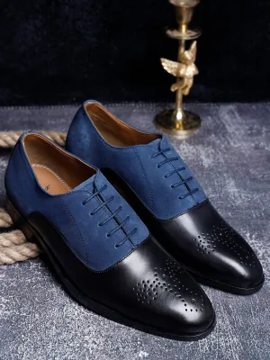 Blue and Black Handmade Italian Leather Formal Brogues Shoes