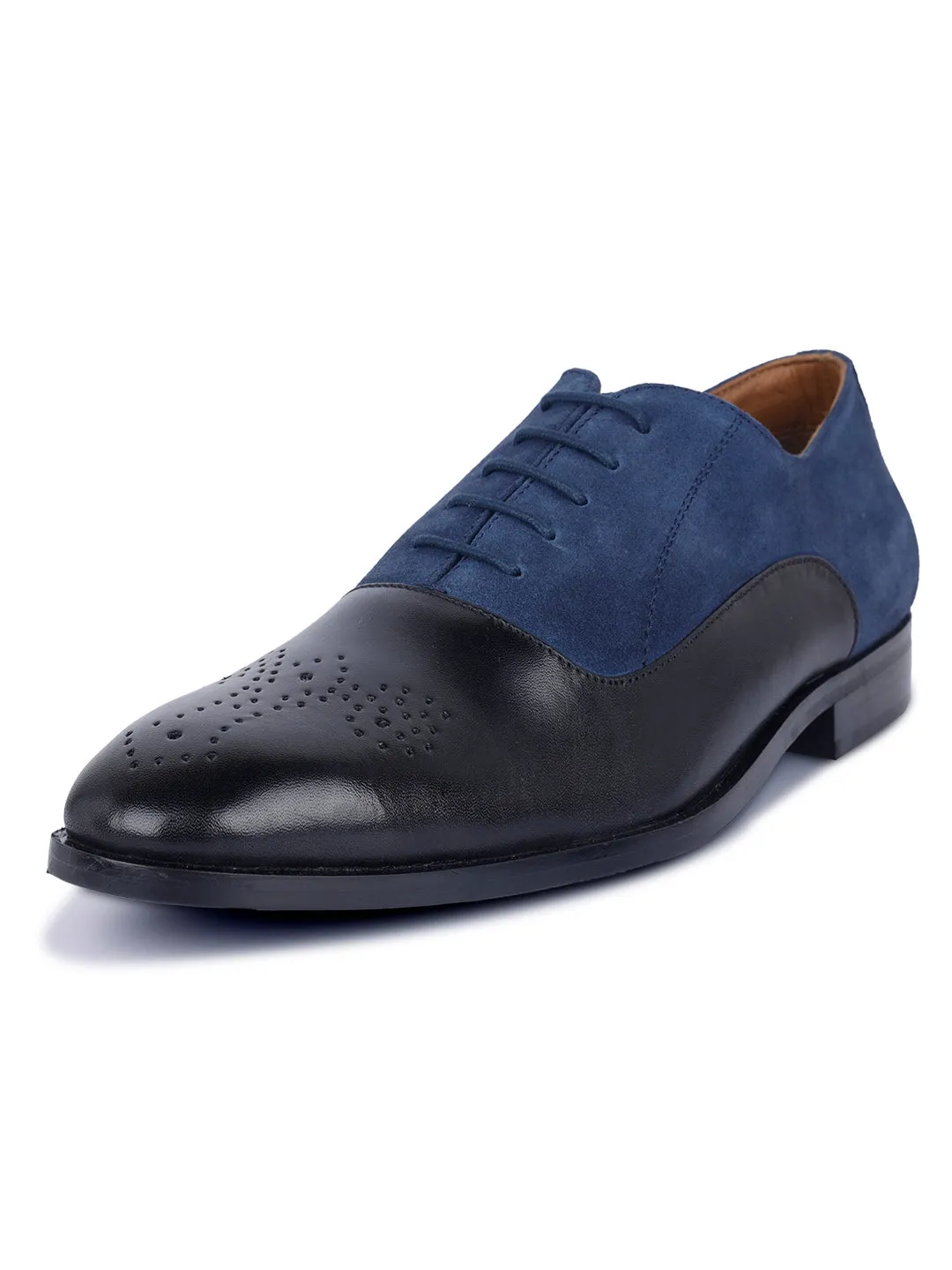 Blue and Black Handmade Italian Leather Formal Brogues Shoes