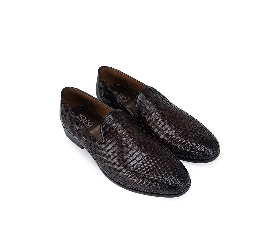Coffee Woven Pattern Loafers