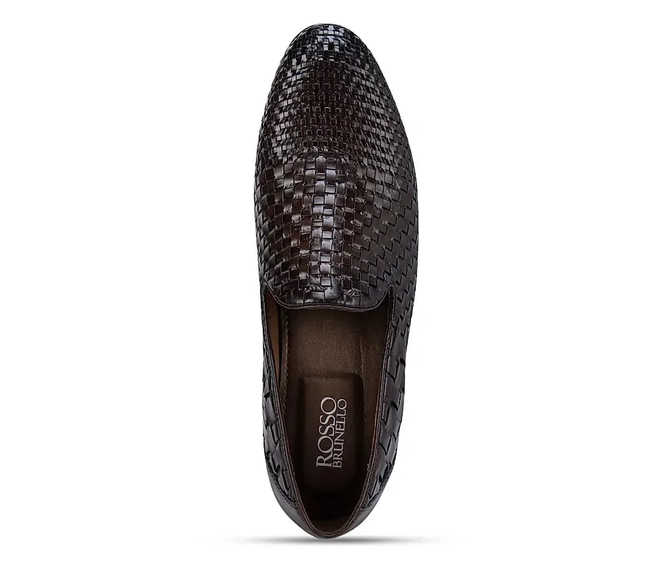 Coffee Woven Pattern Loafers