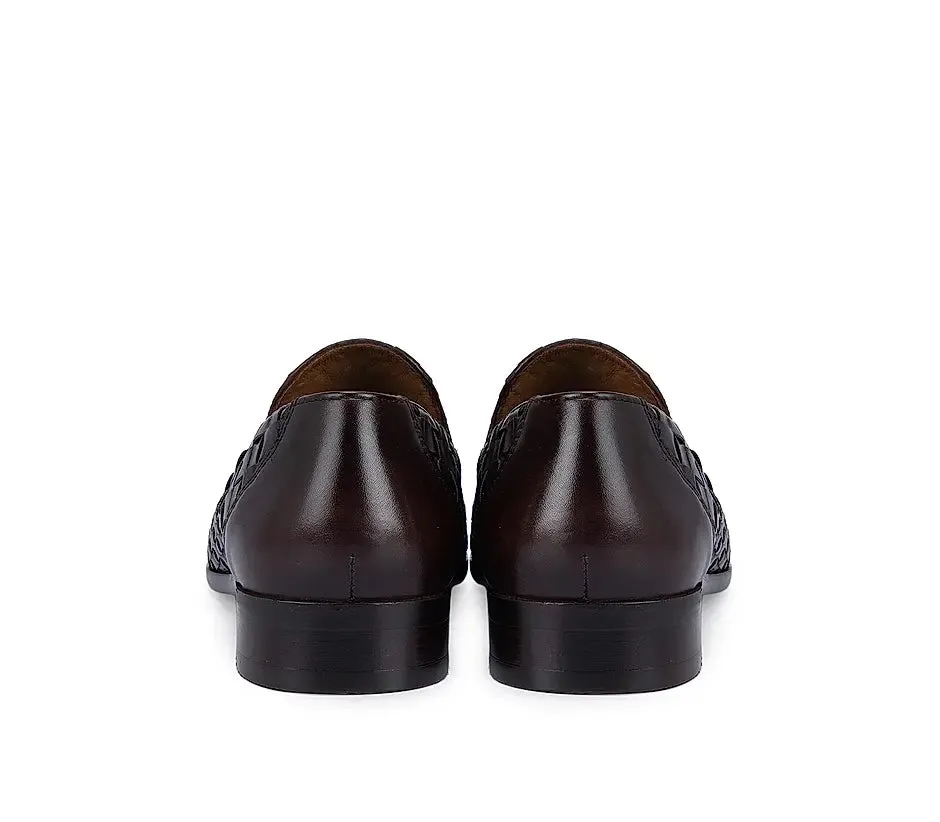 Coffee Woven Pattern Loafers