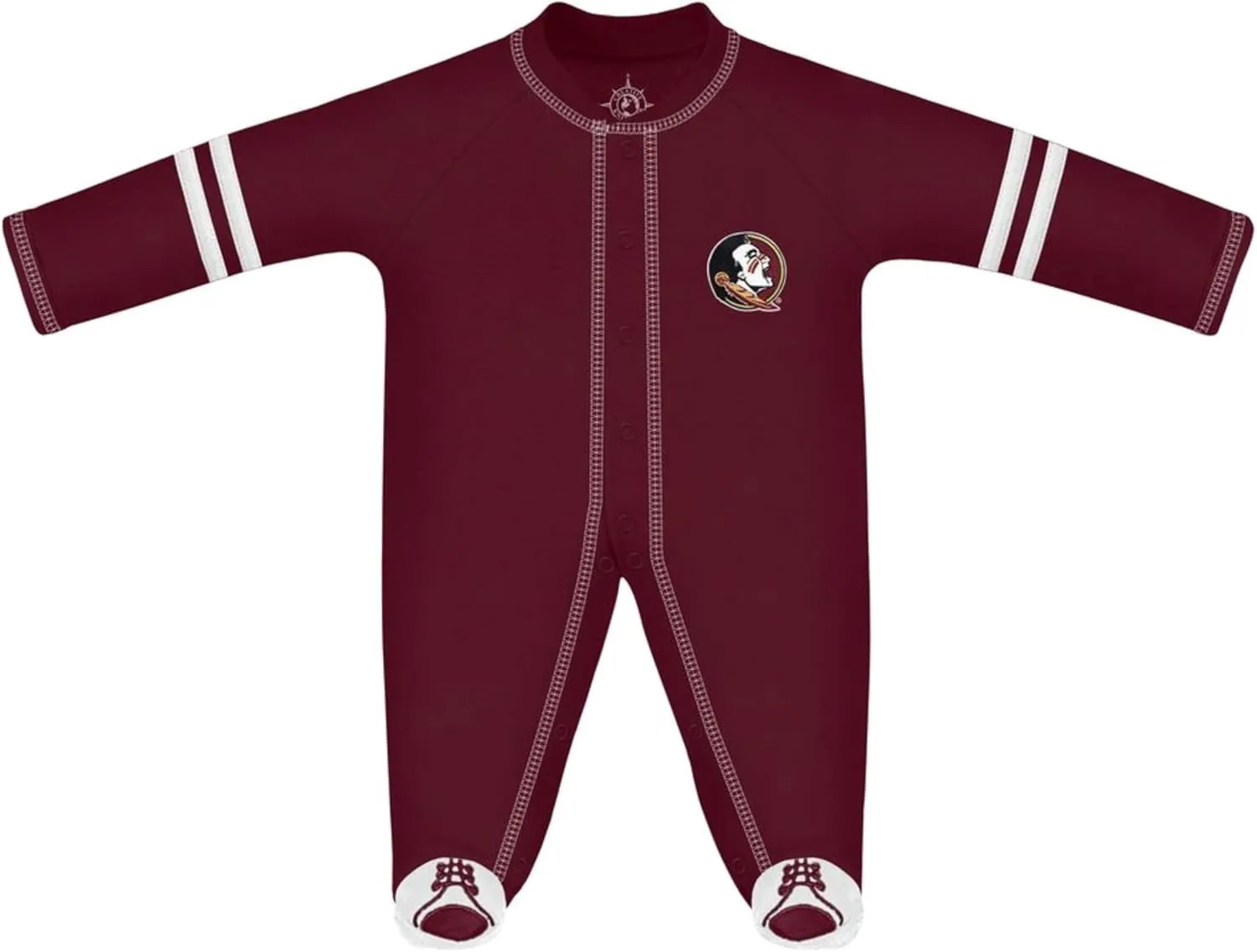Creative Knitwear College Baby Infant Sports Shoe Footed Romper Long Sleeve- Florida State Seminoles Logo, Garnet/White, Size 0-3 Months