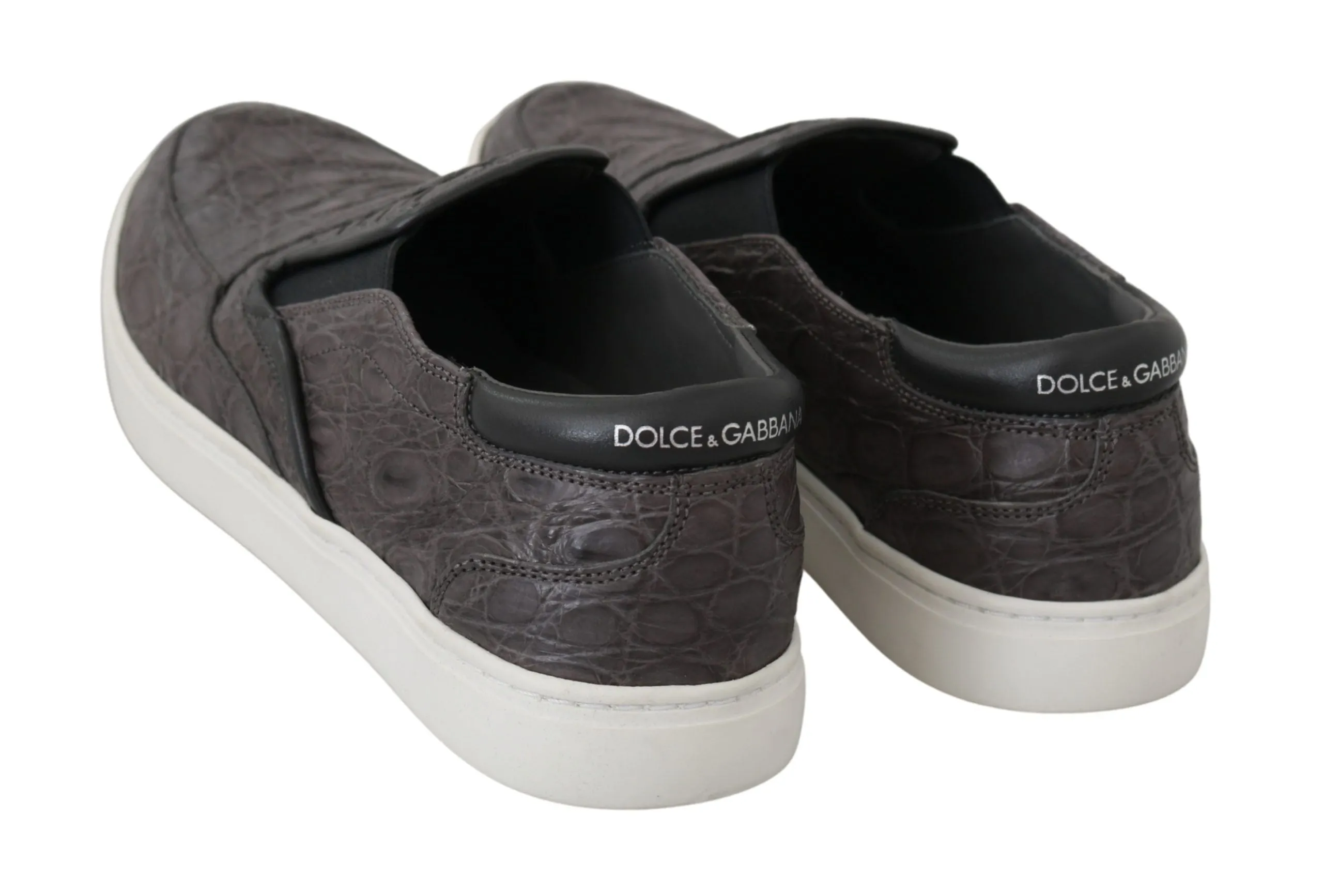 Dolce & Gabbana Gray Leather Flat Caiman Mens Loafers Shoes