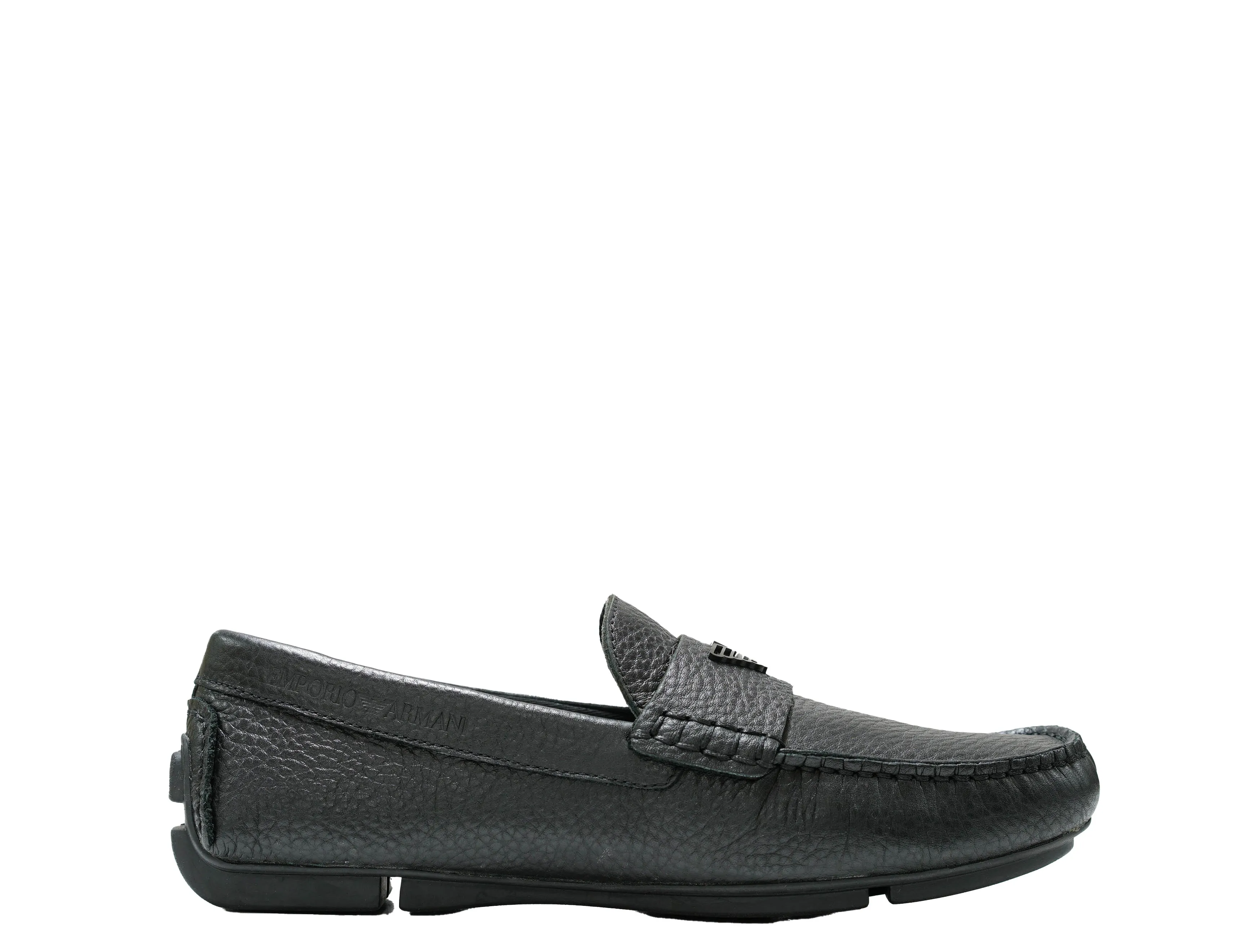 Emporio Armani Men's Black Leather Logo Moccasins X4B124 20% OFF