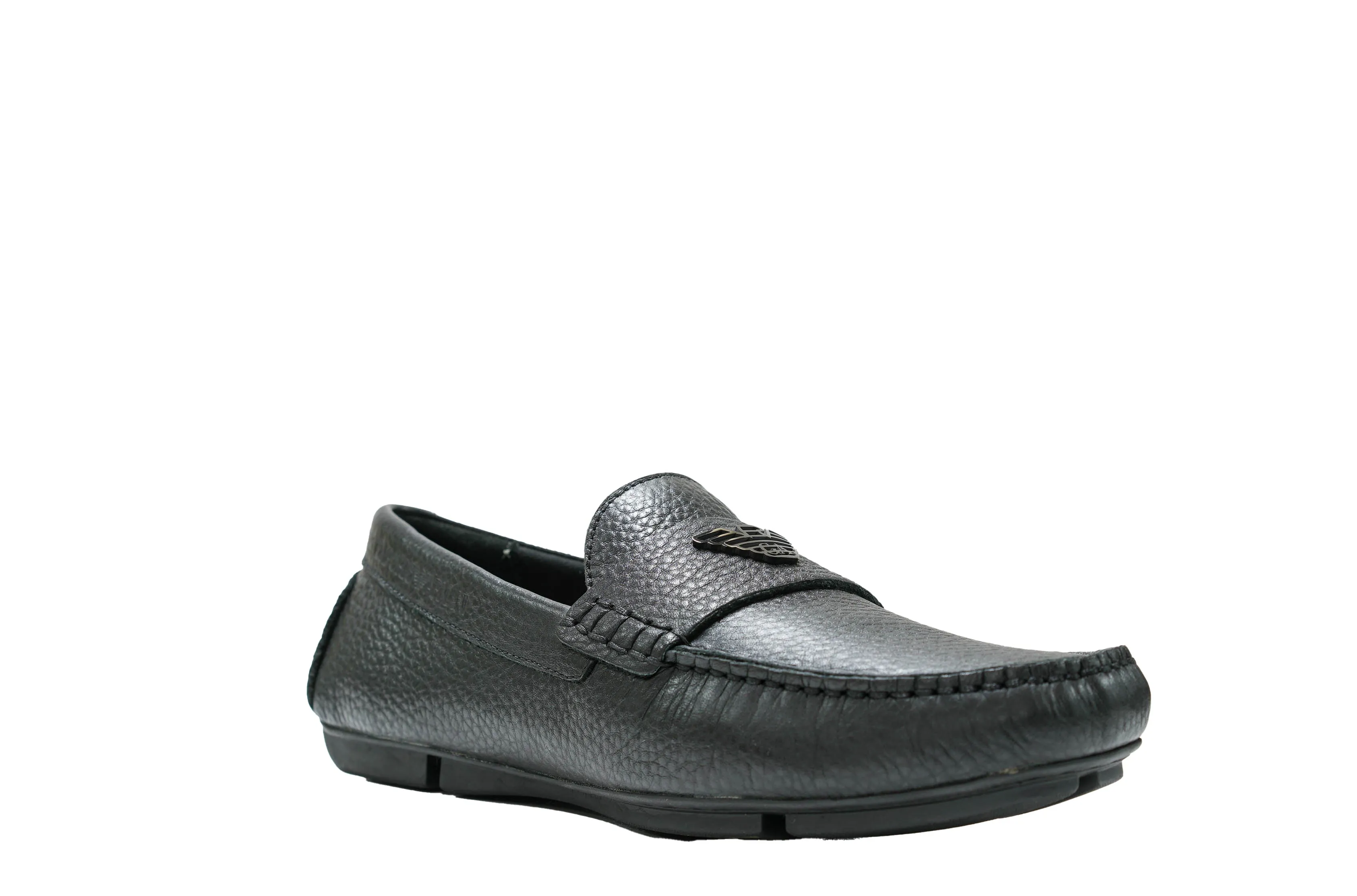 Emporio Armani Men's Black Leather Logo Moccasins X4B124 20% OFF