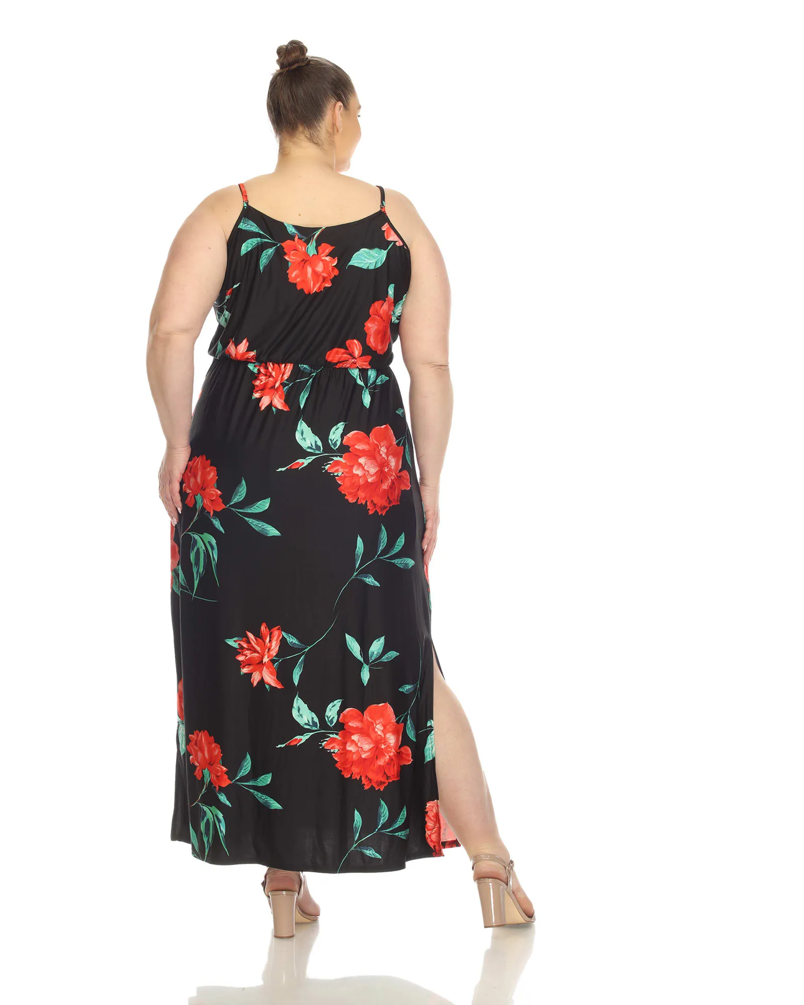 Floral Strap Maxi Dress | Black Red