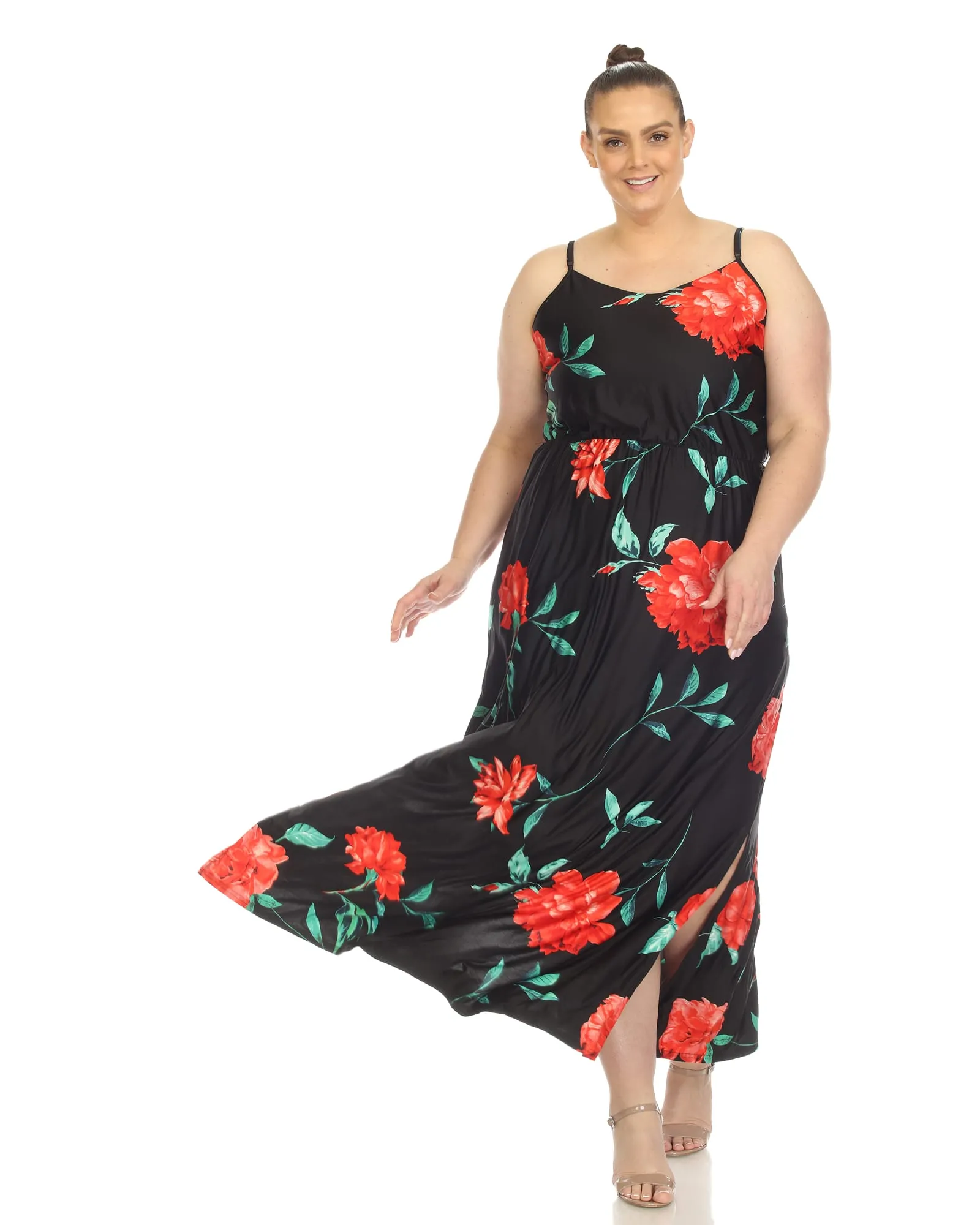 Floral Strap Maxi Dress | Black Red