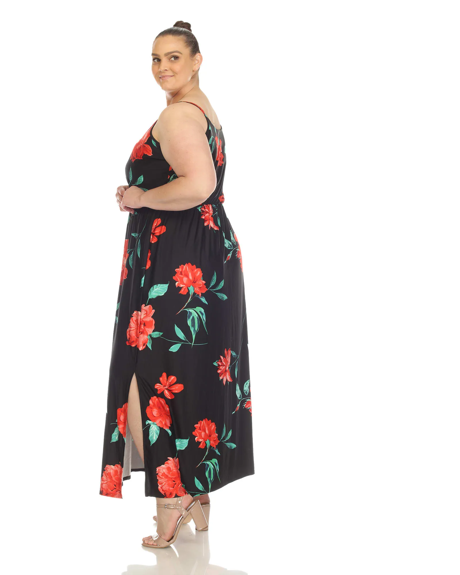 Floral Strap Maxi Dress | Black Red