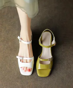 Green Chunky Heel Faux Leather Chic Sandals Peep Toe