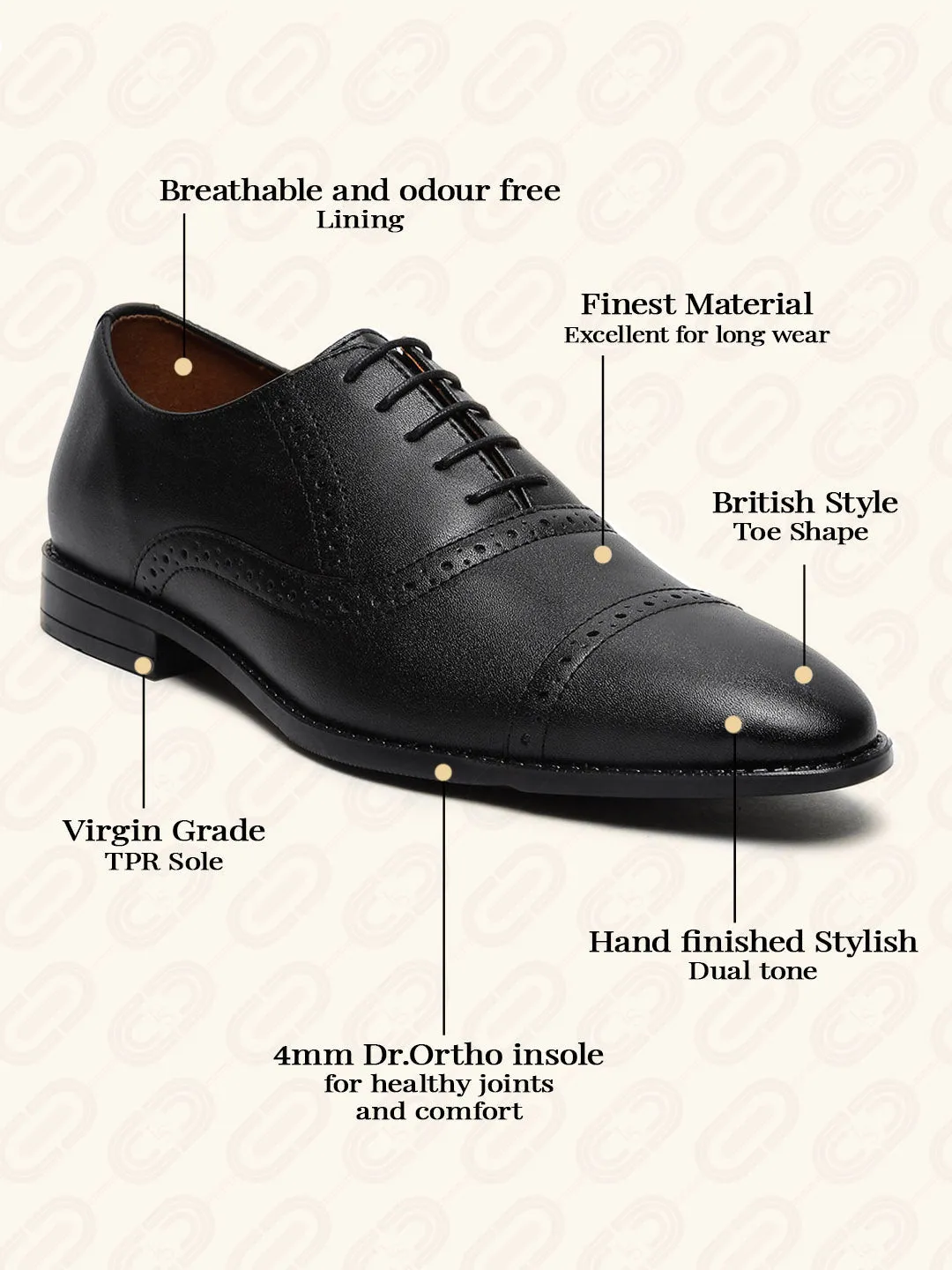 Jet Black Oxford Style Comfortable Formal Laceup Shoes