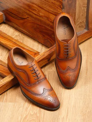 Men's Premium Italian Leather Handcrafted Tan Brogue Shoes
