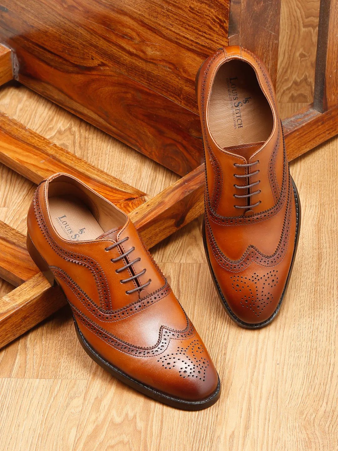 Men's Premium Italian Leather Handcrafted Tan Brogue Shoes