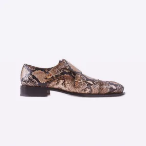 Mister 40076 Cances Men's Shoes Camel Python Print / Calf-Skin Leather Monk-Straps Loafers (MISS1053)
