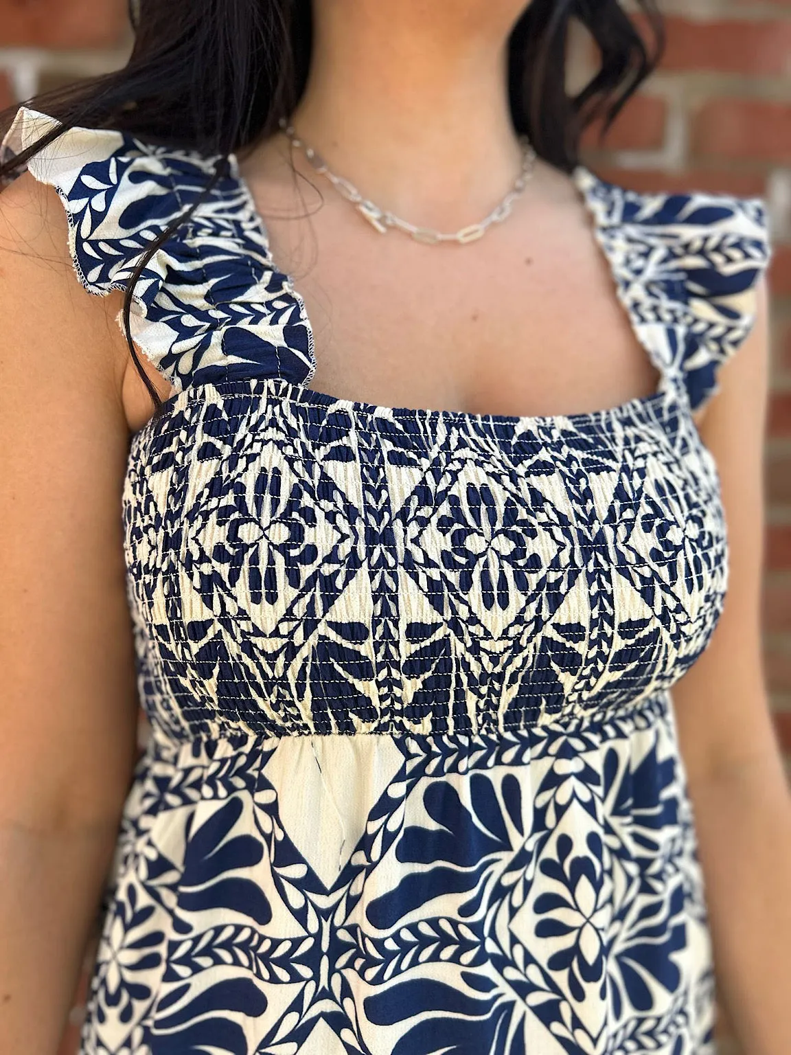Navy Patterned Panel Maxi Dress Betsy
