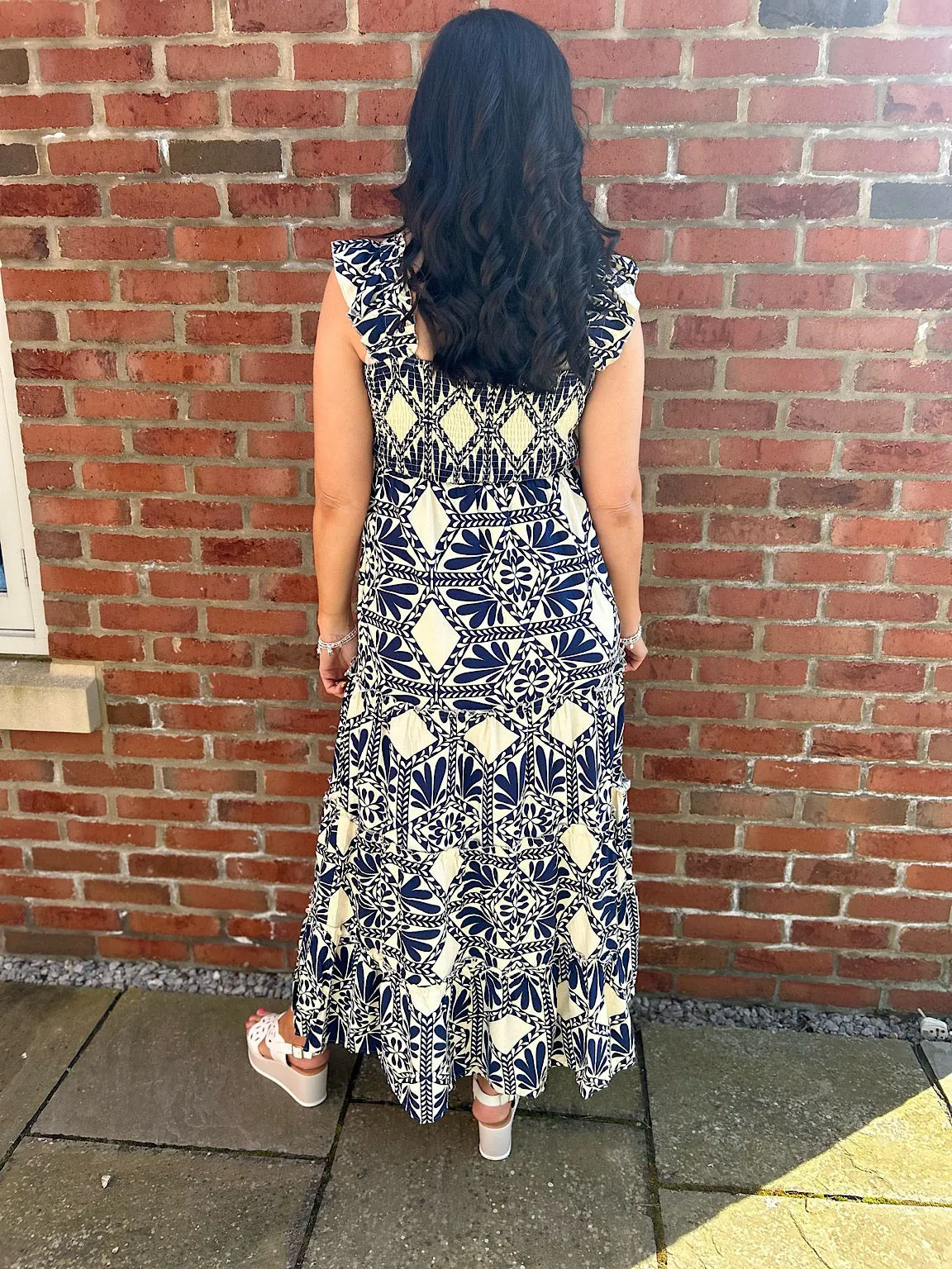 Navy Patterned Panel Maxi Dress Betsy