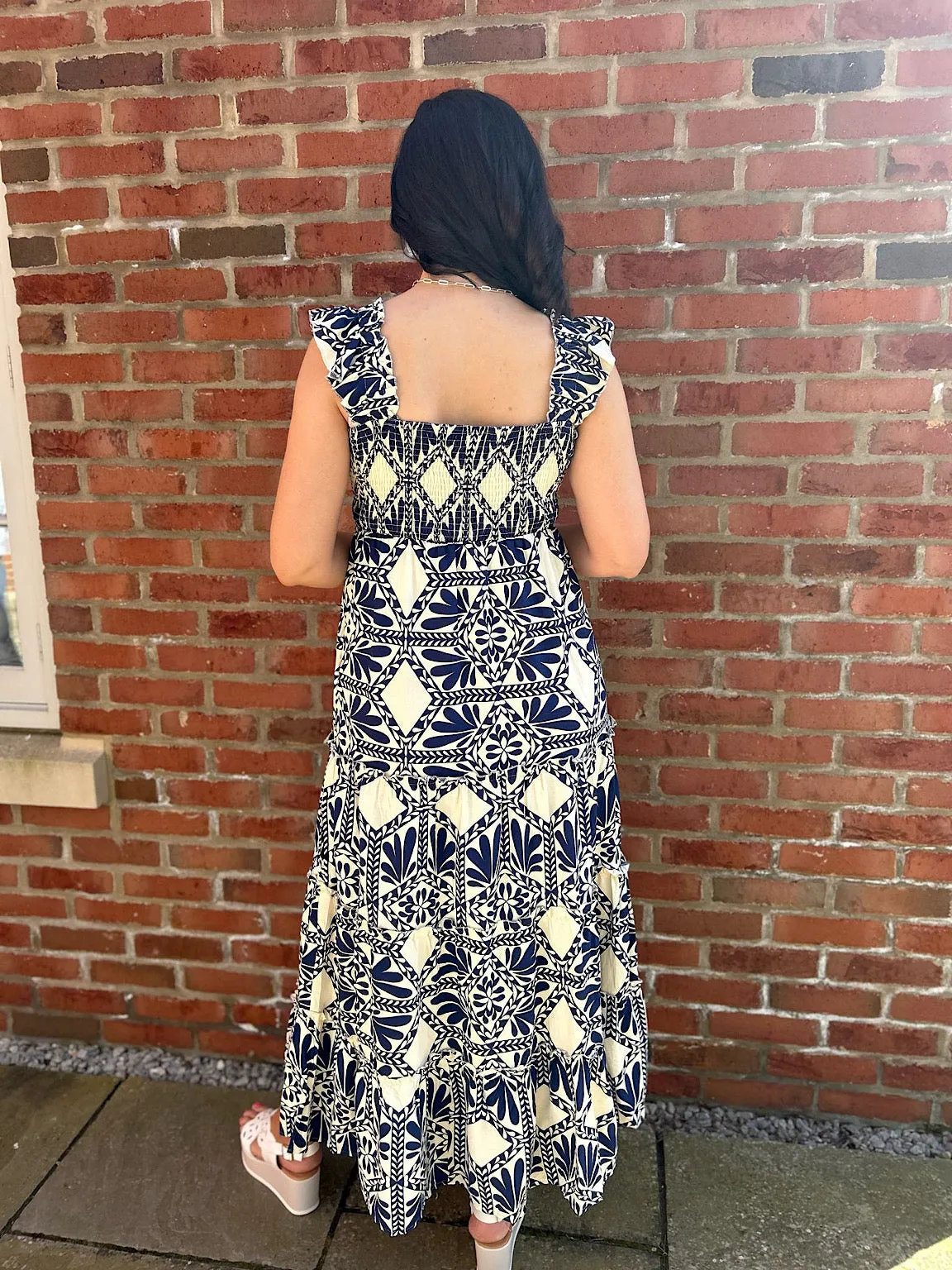 Navy Patterned Panel Maxi Dress Betsy
