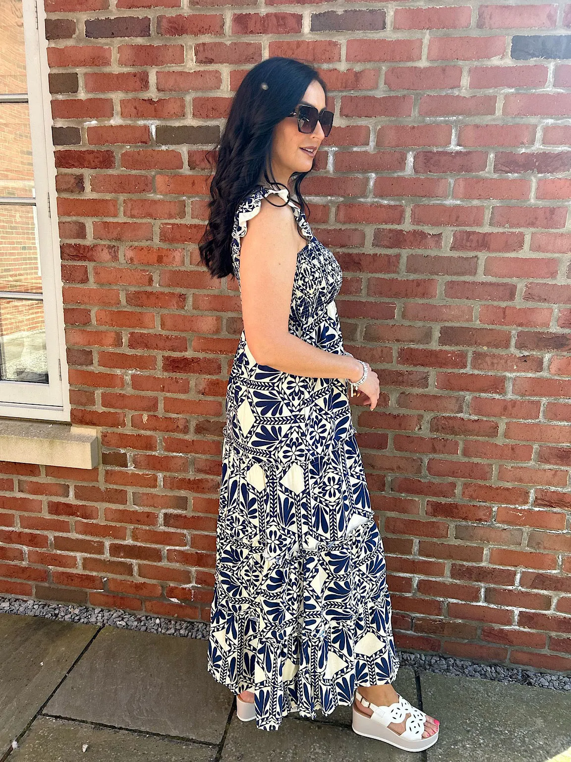 Navy Patterned Panel Maxi Dress Betsy