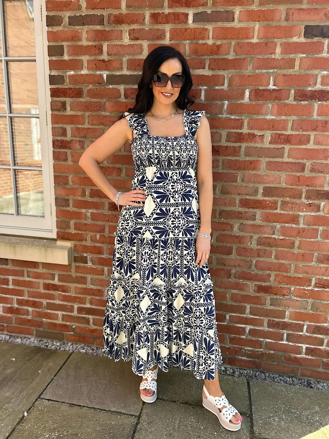 Navy Patterned Panel Maxi Dress Betsy