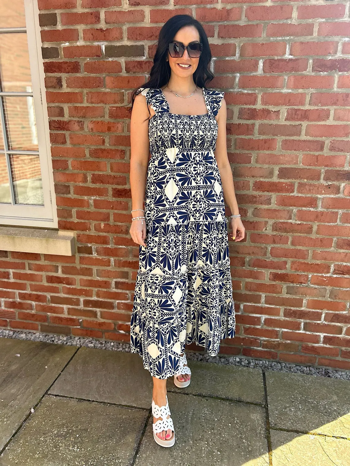 Navy Patterned Panel Maxi Dress Betsy