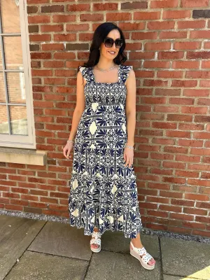 Navy Patterned Panel Maxi Dress Betsy
