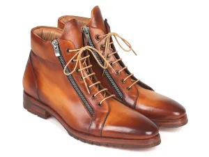 Paul Parkman Light Brown Leather Side Zipper Boots