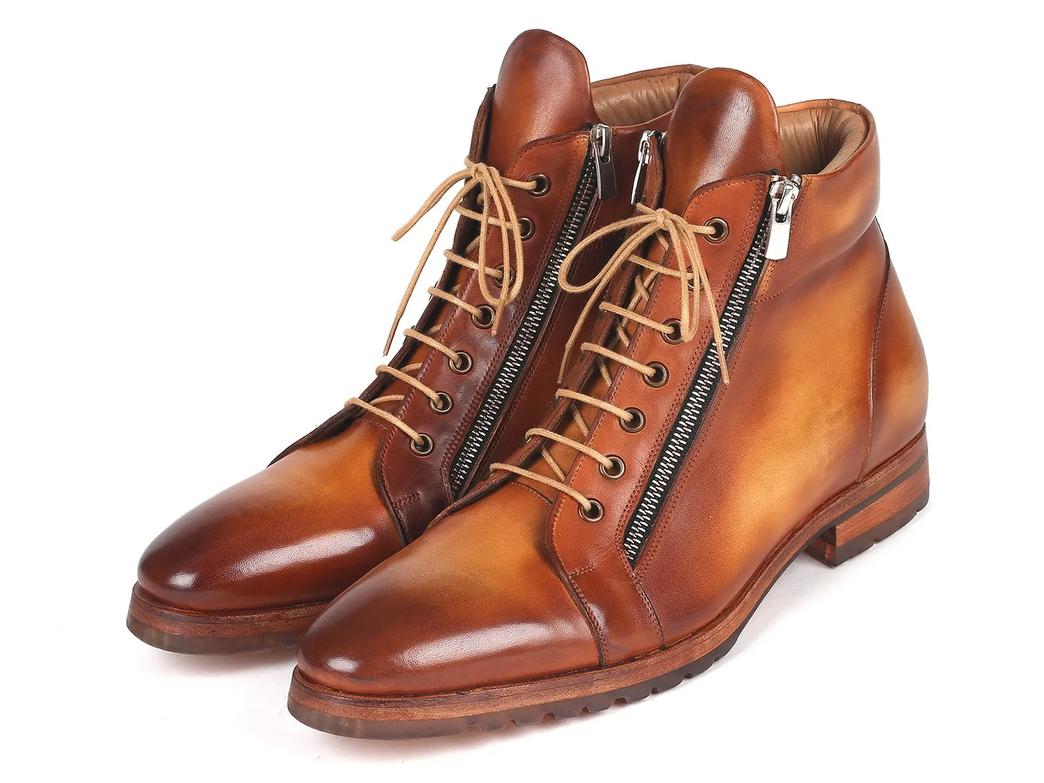 Paul Parkman Light Brown Leather Side Zipper Boots
