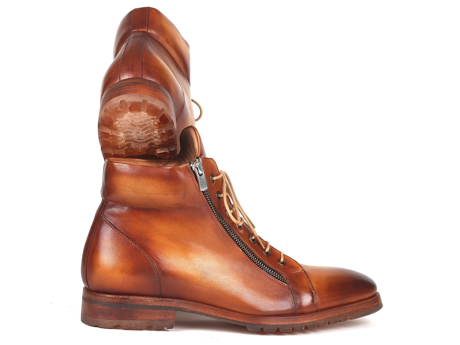 Paul Parkman Light Brown Leather Side Zipper Boots