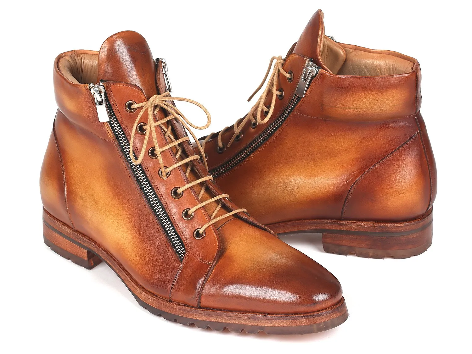 Paul Parkman Light Brown Leather Side Zipper Boots