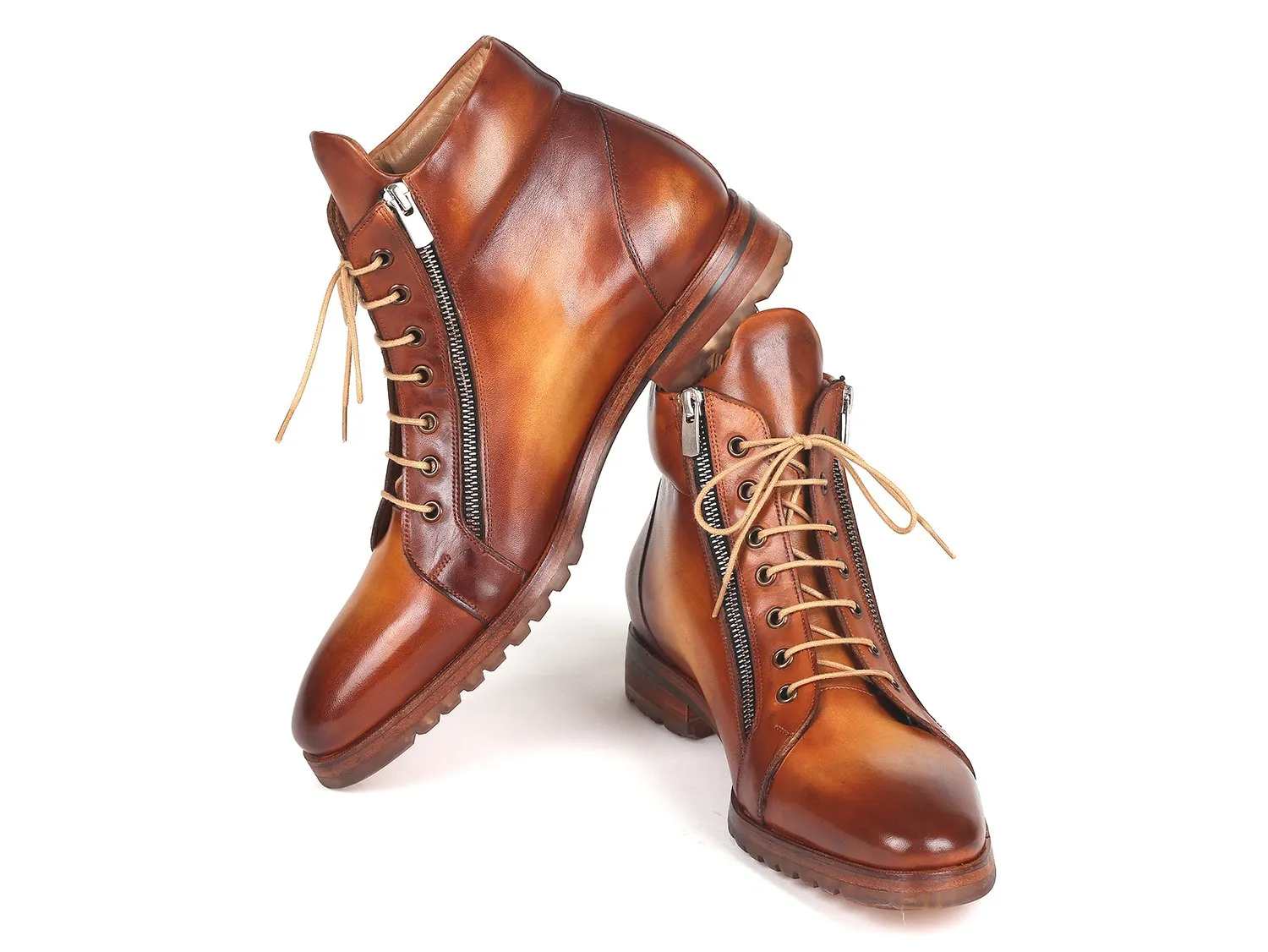 Paul Parkman Light Brown Leather Side Zipper Boots