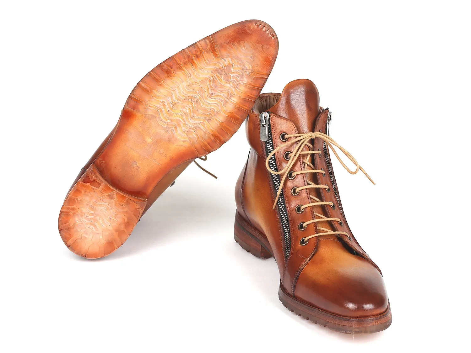 Paul Parkman Light Brown Leather Side Zipper Boots