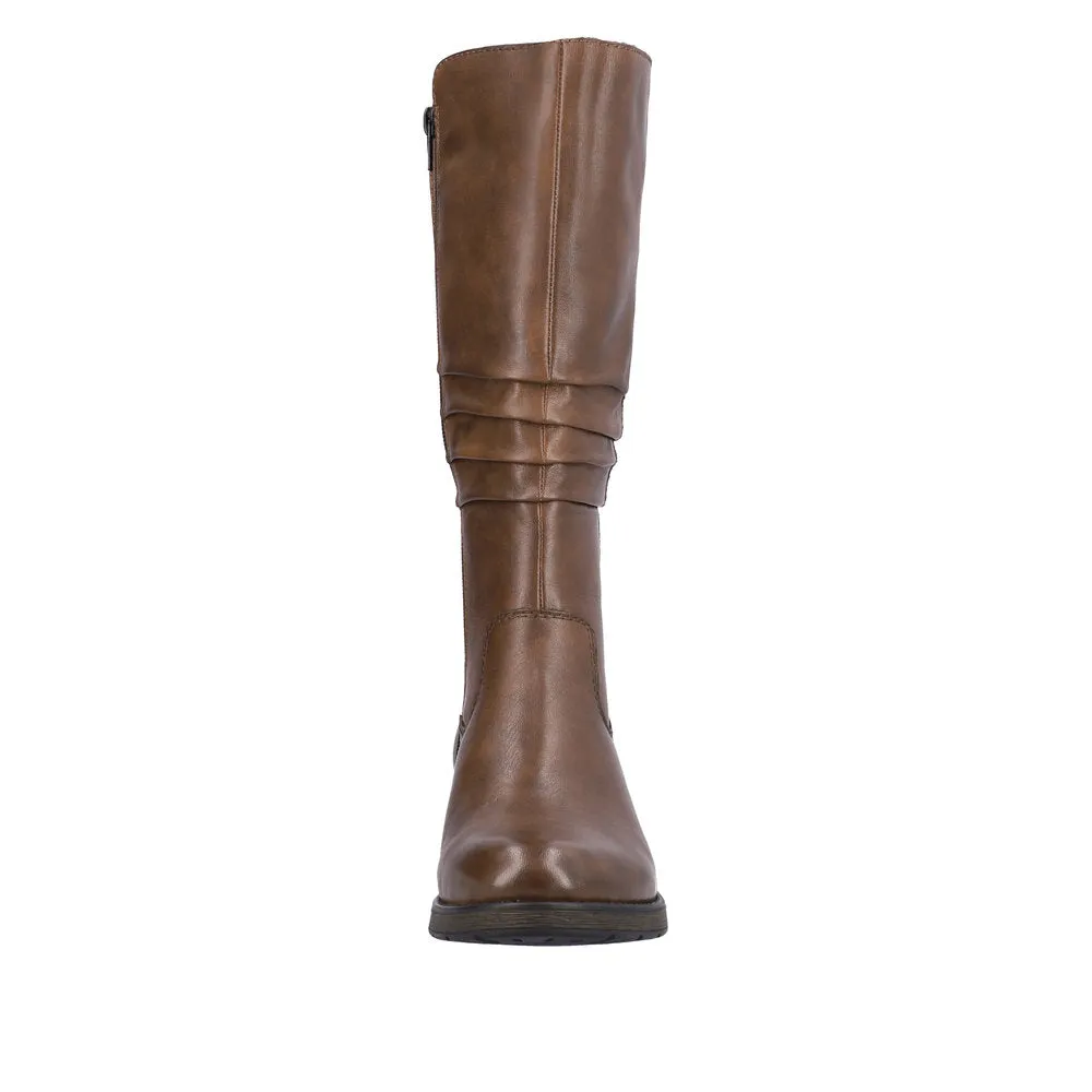 Rieker Z9563-22 Ladies Brown Leather Side Zip Mid-Calf Boots