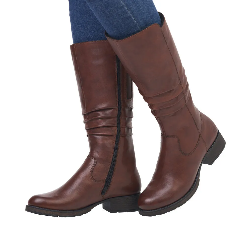 Rieker Z9563-22 Ladies Brown Leather Side Zip Mid-Calf Boots