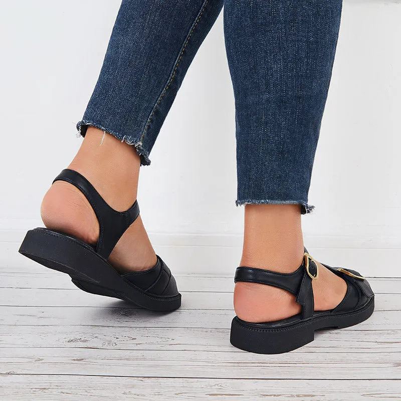 Sohiwoo Closed Toe Slingback Flats Low Heel Ankle Strap Sandals