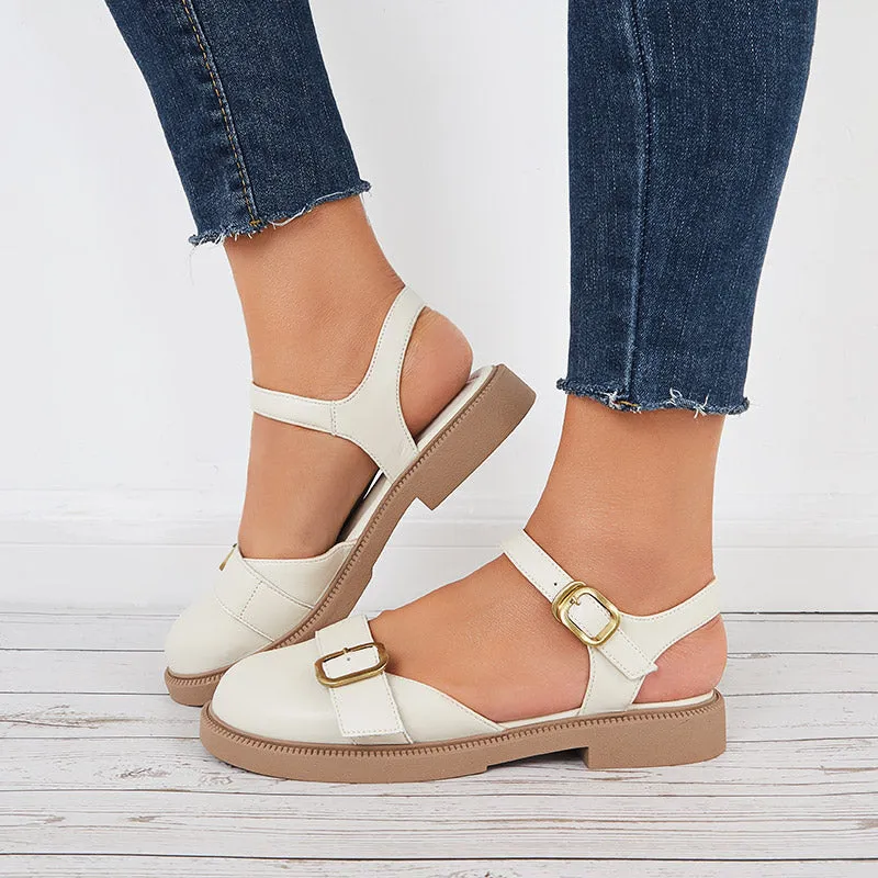 Sohiwoo Closed Toe Slingback Flats Low Heel Ankle Strap Sandals