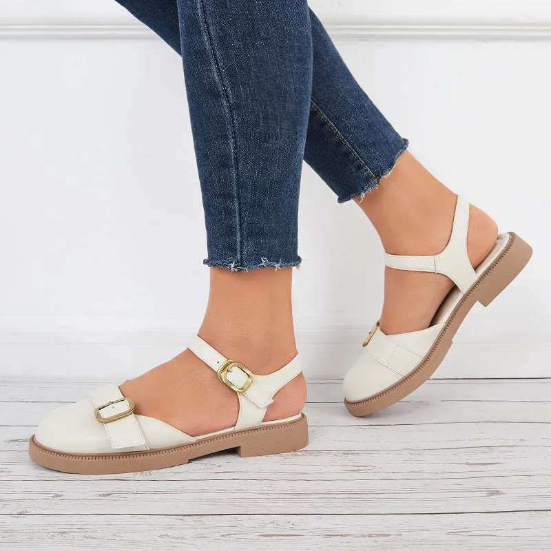 Sohiwoo Closed Toe Slingback Flats Low Heel Ankle Strap Sandals
