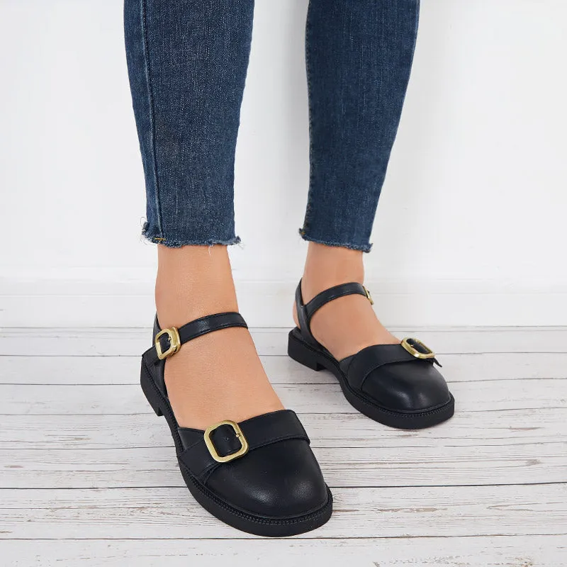 Sohiwoo Closed Toe Slingback Flats Low Heel Ankle Strap Sandals
