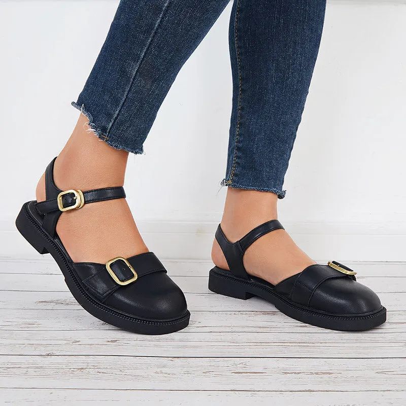 Sohiwoo Closed Toe Slingback Flats Low Heel Ankle Strap Sandals