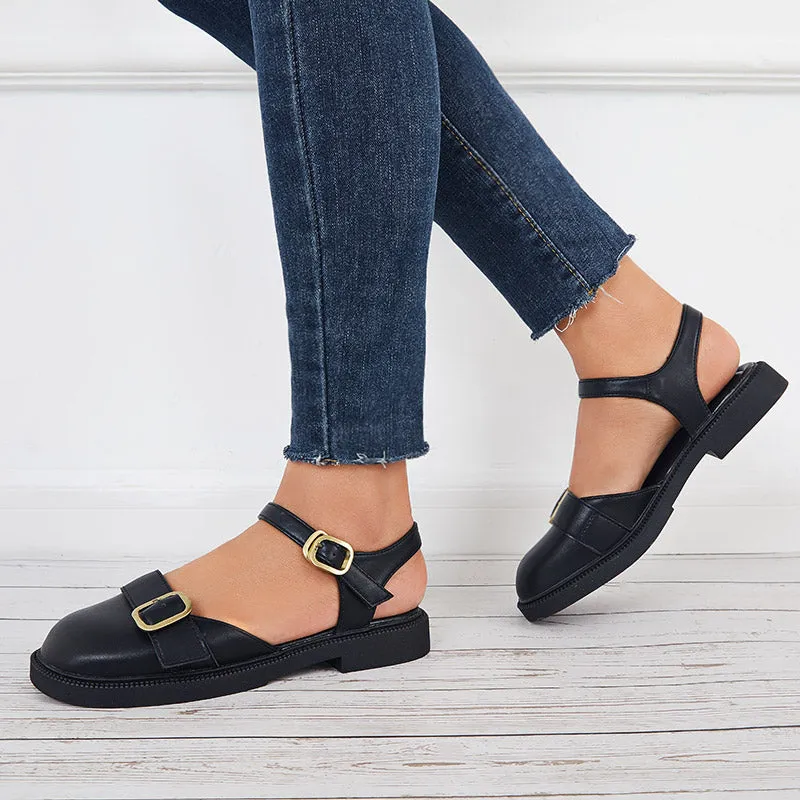 Sohiwoo Closed Toe Slingback Flats Low Heel Ankle Strap Sandals