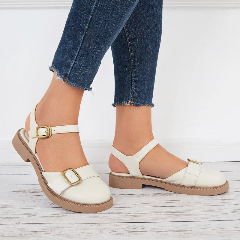 Sohiwoo Closed Toe Slingback Flats Low Heel Ankle Strap Sandals