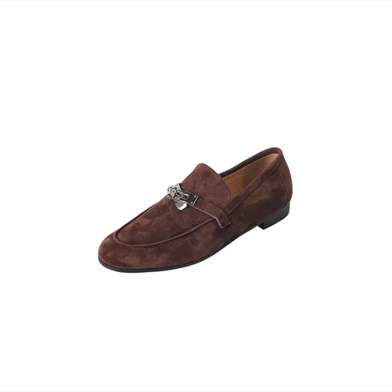 Suede Clasp Flat Loafers