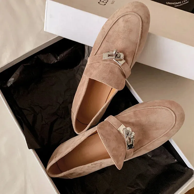 Suede Clasp Flat Loafers