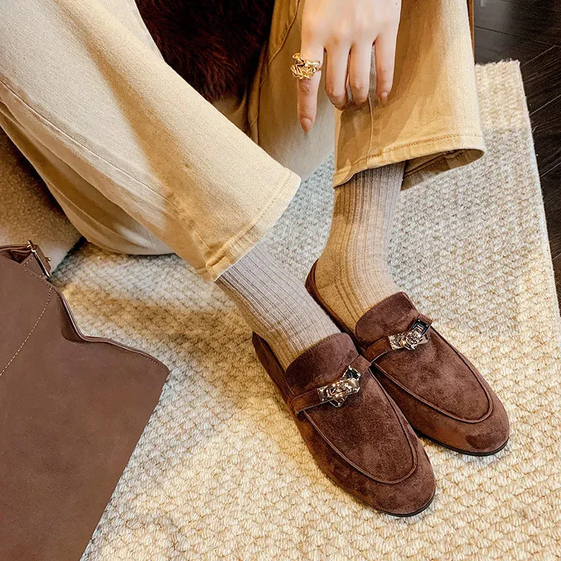 Suede Clasp Flat Loafers