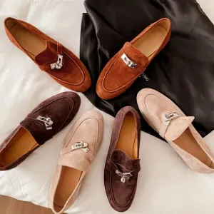 Suede Clasp Flat Loafers